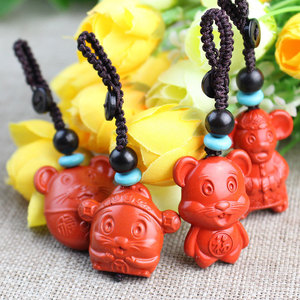 Porte-clés porte-bonheur en cinabre rouge, pendentif animal, breloque portable pour l'année du zodiaque, cadeau pour couple - Product Image 3