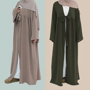 Abaya Musulmana Personalizada, Elegante, de Color Sólido, Talla Grande, Hecha a Mano, de Poliéster Crepé, con Abertura Frontal y Lazos, Estilo Casual para Mujer - Product Image 3