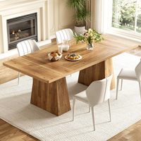 Table à manger rectangulaire moderne en bois SENYU avec pieds en tréteaux pour la maison, 6 places, style scandinave, design stable