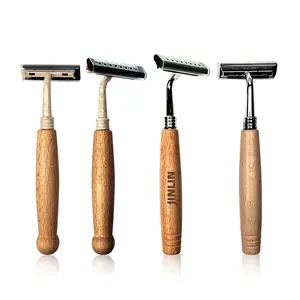 Biodegradable Razor Bambus Eco-friendly Disposable Wooden Handle Twin Stainless Steel Blade