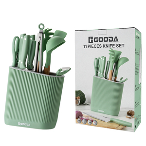 Ensemble <span class=keywords><strong>d</strong></span>'outils <span class=keywords><strong>de</strong></span> <span class=keywords><strong>cuisine</strong></span> GOODA OEM ODM, 11 pièces, couteaux en acier inoxydable, <span class=keywords><strong>ustensiles</strong></span>, bloc <span class=keywords><strong>de</strong></span> rangement en plastique, durable et éco-responsable - Product Image 4