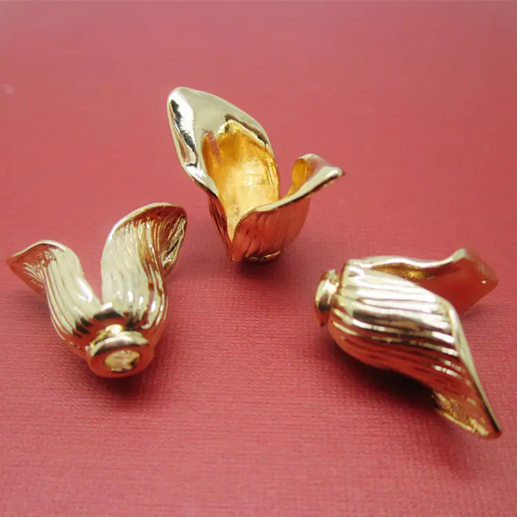 Wholesale 24K Gold plated long flower petal holder beads cap for DIY jewelry making