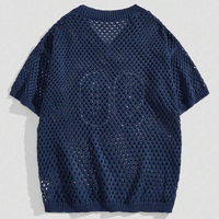T-shirt tricoté surdimensionné vintage à épaules tombantes pour homme, en maille fine respirante anti-boulochage, idéal pour l'été