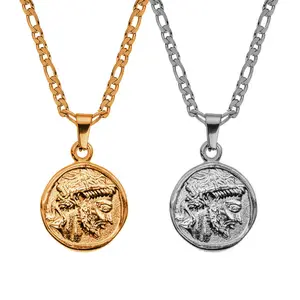 Fashion Necklace Jewelry Accessories For Women Men PVD 18k Gold Plated Greek God Zeus Pendant Stainless Steel Compass Necklace