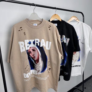 Personalizado de diamantes de imitación impreso de alta calidad 100% algodón Vintage ecológico Delgado escote estrecho de gran tamaño Drop Shoulder Hombres - Product Image 1