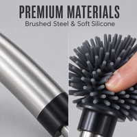 Brosse de toilette avec support mural en acier inoxydable, design rabattable anti-éclaboussures, tête en silicone, ensemble de nettoyage pour salle de bain