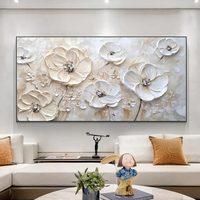 Peinture à l'huile moderne Fleur Blanche faite à la main, texture épaisse, couteau à palette, art mural 3D sur toile pour salon