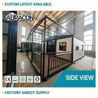 AURACON Maison conteneur préfabriquée en acier extensible à double aile de 20 pieds, 2 chambres, maison modulaire, salons, étanche