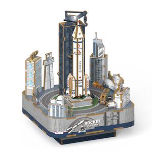 Boîte à musique en bois transfrontalière, modèle de fusée spatiale à assembler, ornement dynamique, jouet éducatif - Product Image 1