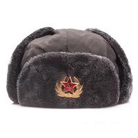 Gorro Ushanka con Insignia del Estrella Roja Soviética, Gorro de Invierno Cálido con Orejeras de Piel Sintética para Hombre