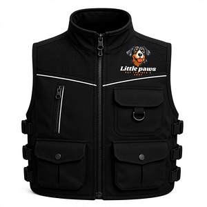 <b>Trainer</b> Vest Men's Black Zippered Utility Vest With Pockets And Logo Front Casual Outdoor Wear - Product Image 1