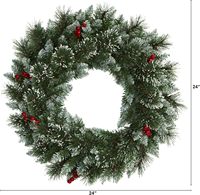 Harga pabrik kustom 50cm jarum pinus PVC karangan bunga Natal Berry merah dengan tali lampu LED putih hangat