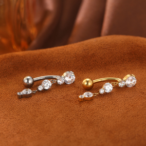 Lingchee Long Dangle Stone Belly <span class=keywords><strong>Piercing</strong></span> Ring Chapado <span class=keywords><strong>en</strong></span> oro Body <span class=keywords><strong>Piercing</strong></span> para regalos Fiestas de compromiso Anillos para pezones al por mayor - Product Image 2