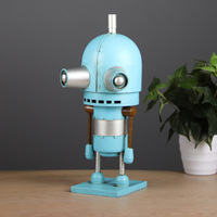 Robot en métal bleu vintage fait main, figurine en étain, statue, accessoire de vitrine de bar, ornement de bureau de style industriel