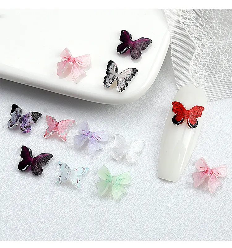 Hot-venda pequena fada internet celebridade explosões Borboleta nail art cor 3D resina unha jóias borboleta nail art.