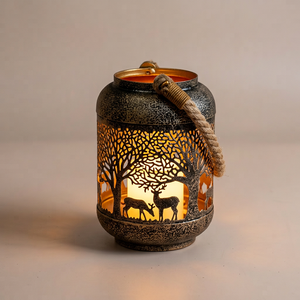 Handmade Iron <b>Lantern</b> With Deer And Tree Die Cutting Design For <b>Christmas</b> Home Decoration - Product Image 2