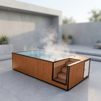 Piscine hors sol préfabriquée en fibre de verre, WPC, bois, avec fenêtre de jardin en acrylique, pour extérieur