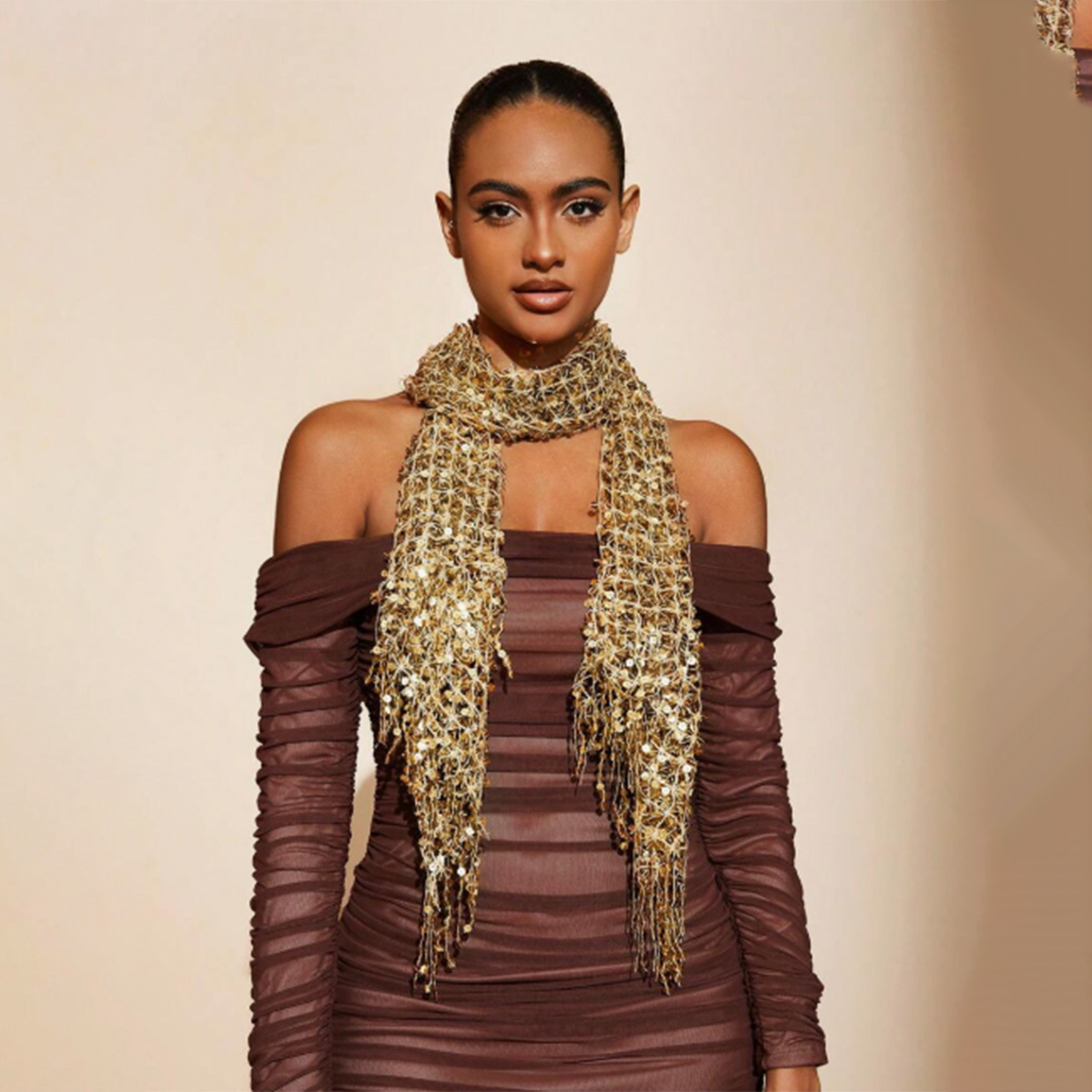Women Luxury Sequin Deco Wraps Fringed Bride Bridesmaid Wedding Cape Vintage Golden Sparkle Fringe Scarf Party Shawl · image 2