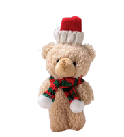 Ours en peluche miniatures mignons de Noël, très demandés, avec bonnet et écharpe tricotés, logo personnalisé, 13 cm, cadeaux de Noël pour enfants