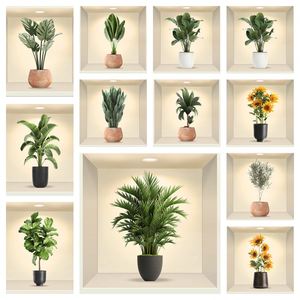 鉢植えの緑の花植物イラストステッカーPVC壁紙リビングルーム装飾絵画壁ステッカー風景壁紙 - Product Image 3