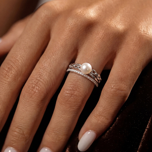 Anillo de Perlas de Agua Dulce con Cadena de Cobre y Doble Banda, Incrustaciones de Circonita Cúbica, Joyería de Perlas Apilables para Mujer, Regalo de Moda - Product Image 2