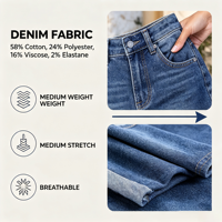 Shorts en jean taille haute à ourlet plié pour femme, style western, en denim extensible, vente en gros