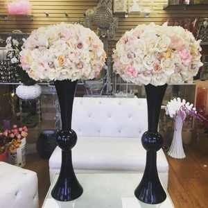 Venta al por mayor alto blanco dorado claro cristal trompeta floreros para boda centros de mesa de moda barato - Product Image 1
