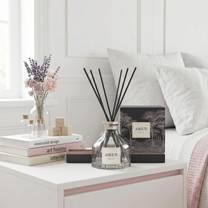 Aikun Luxury Brand Owners Custom 150ml IP12 Formula Smoky Gray Glass <b>Reed</b> <b>Diffuser</b> Gift Box Set Aromatherapy Kit For Bedroom - Product Image 1