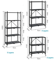 Étagères et unités de rangement en fil métallique multicouche, chariot à main, cuisine à domicile, métal pliable, étagère de rangement à 5 niveaux