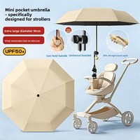 Parasol transfrontalier universel multifonctionnel pour poussette adulte, protection solaire UPF 50+, pliable, en tissu anti-collision, cinq plis, noir