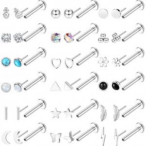 Boucles d'oreilles en acier inoxydable avec clous en zircon, forme cœur et fleur, pour oreille, lèvre, langue, bijoux, cadeau - Product Image 1
