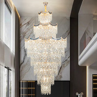 Plafonniers de style européen pour villa, salon, hauteur réglable pour escaliers en colimaçon double hélice, lustre en cristal à plusieurs niveaux