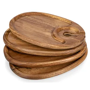 Picnic Wooden Wine Appetizer Plate Cocktail Plate With Glass Holder Cheese Board With Wine Holder 9 X 6 Snack Tray For Party