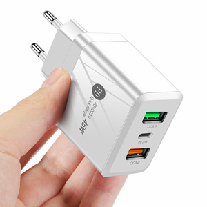 2022 High Quality Universal EU UK US 45W Plug Type-<b>C</b>+Dual <b>USB</b> Port QC3.0 Fast Charger Quick Charging for Mobile Phones - Product Image 1