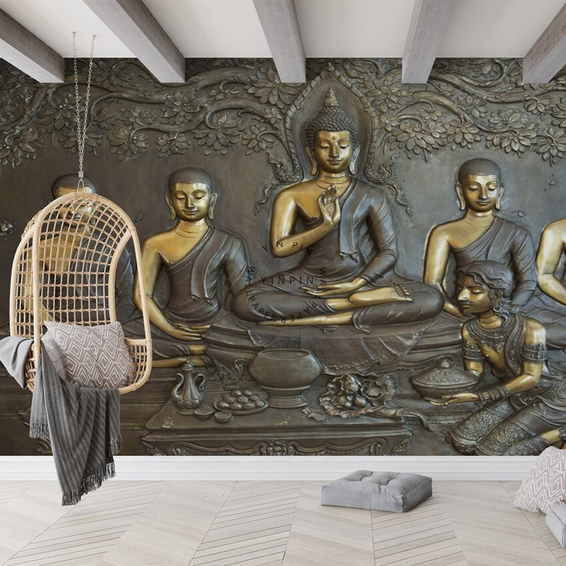 Papier Peint Adhésif 3D Bouddha Luna – Autocollant Mural Amovible – Coloré