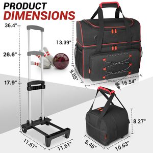 Bolsa de Almacenamiento para Bolas de Boliche con Ruedas Dobles y Compartimento Independiente para Zapatos - Product Image 6