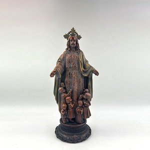 Statues religieuses en polyrésine finition bronze de Jésus avec figurine d'enfants, bénissant les petits. - Product Image 1