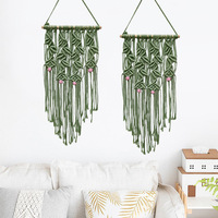 LUOYING EASTERN NATURE COLLECTION Tapisserie murale bohème en coton à rayures vertes, tissée à la main avec pompons, pour décoration intérieure et toile de fond de pièce