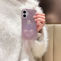 Coque de téléphone en strass en forme de cœur pour iPhone 17 Pro Max, design de luxe en diamant, style coréen tendance pour femmes, coque personnalisée pour iPhone 16 Plus 15