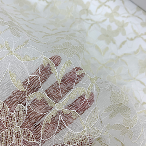 Tessuto in Pizzo Bianco Elegante con Filo Metallico Floreale Beige, <span class=keywords><strong>Tulle</strong></span> Ricamato Trasparente per Abiti da Donna, Decorazioni per Matrimoni e Abbigliamento da Sposa - Product Image 3