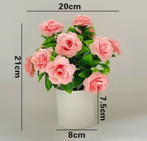 Nuovo Arrivo: Bonsai da Scrivania, Decorazione per la Casa, Fiori Artificiali in Vaso, 21cm, 14 <span class=keywords><strong>Rose</strong></span> con Vaso in Plastica - Product Image 4