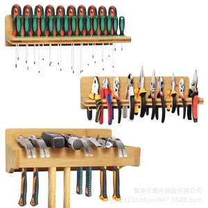 Soporte de pared de madera para destornilladores, organizador de herramientas sin perforaciones con 15 orificios pequeños y 10 grandes para el hogar o taller - Product Image 3