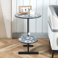Mesa de té circular de doble capa de Arte Moderno, mesa de sofá cama lateral pequeña, muebles portátiles y duraderos para el hogar y la sala de estar