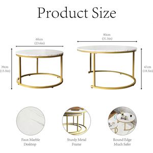 Oem Nordic Modern Luxury Marble Top Round Nesting Coffee <b>Table</b> Set for Home Apartment Office <b>Bar</b> Perfect Living Room Furniture - Product Image 3