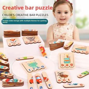 CPC CE 192 pièces – Jeu de puzzle en bois pour enfants – Apprentissage de l'alphabet et de l'orthographe – Tableau cognitif double face pour tout-petits - Product Image 1