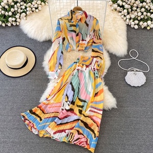 Conjunto de moda informal personalizado de fábrica, Camisa de gasa estampada de manga larga para mujer, conjunto de 2 piezas de <span class=keywords><strong>media</strong></span> <span class=keywords><strong>falda</strong></span> de cintura alta de dos piezas - Product Image 4