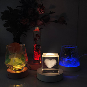 Commercio all'ingrosso della fabbrica USB Plug-in Base diffusore luminoso <span class=keywords><strong>Multicolor</strong></span> Led luce notturna supporto di legno Logo inciso - Product Image 4