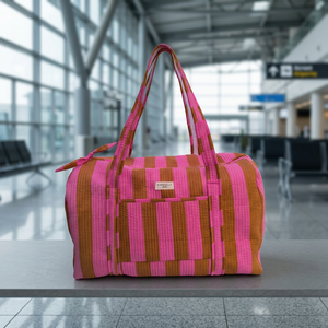 Bolsa de Lona Acolchada Boho de Algodón Ecológico de Lujo Premium, Ligera, con Cierre de Cremallera, Estampado a Mano con Rayas, Estilo Indio - Product Image 2