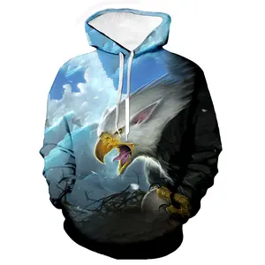 Custom Design Men's Hoodie Pullover Blue Yellow Gold Orange Gray Hooded Sweatshirt 3D Eagle Print Plus Size Casual Active Wear