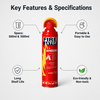 Extincteur aérosol CE certifié anti-incendie 500ml 1000ml, poudre sèche en boîte d'acier pour la sécurité de la voiture, de la maison et de la cuisine, Extintor